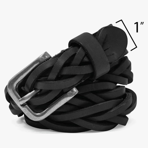 Timberland Women's NWT Black Braided Casual Leather Belt Size Large - Picture 6 of 9